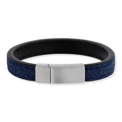Bracelet acier et cuir bleu 21 cm