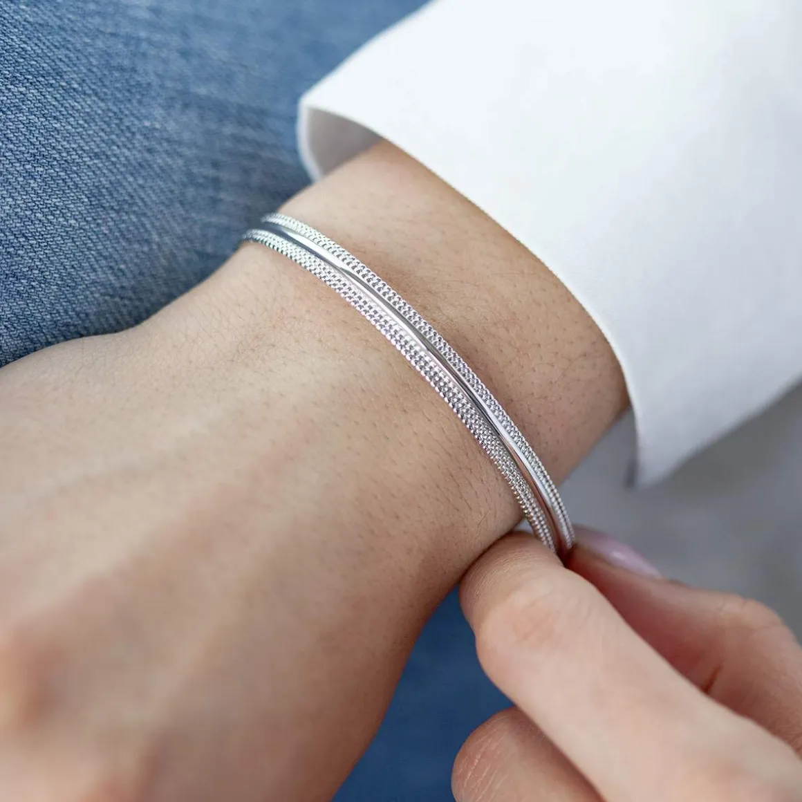 Bracelet argent 925 bord perlé