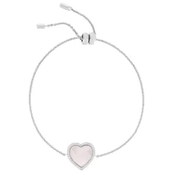 Bracelet argent 925 coeur nacres rose et zirconias 24cm