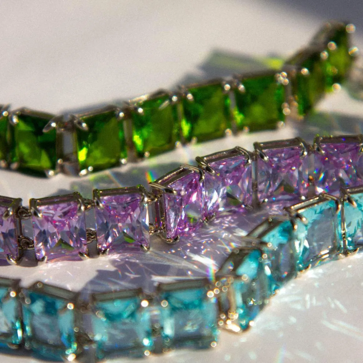 Bracelet argent 925 cristal vert 19cm