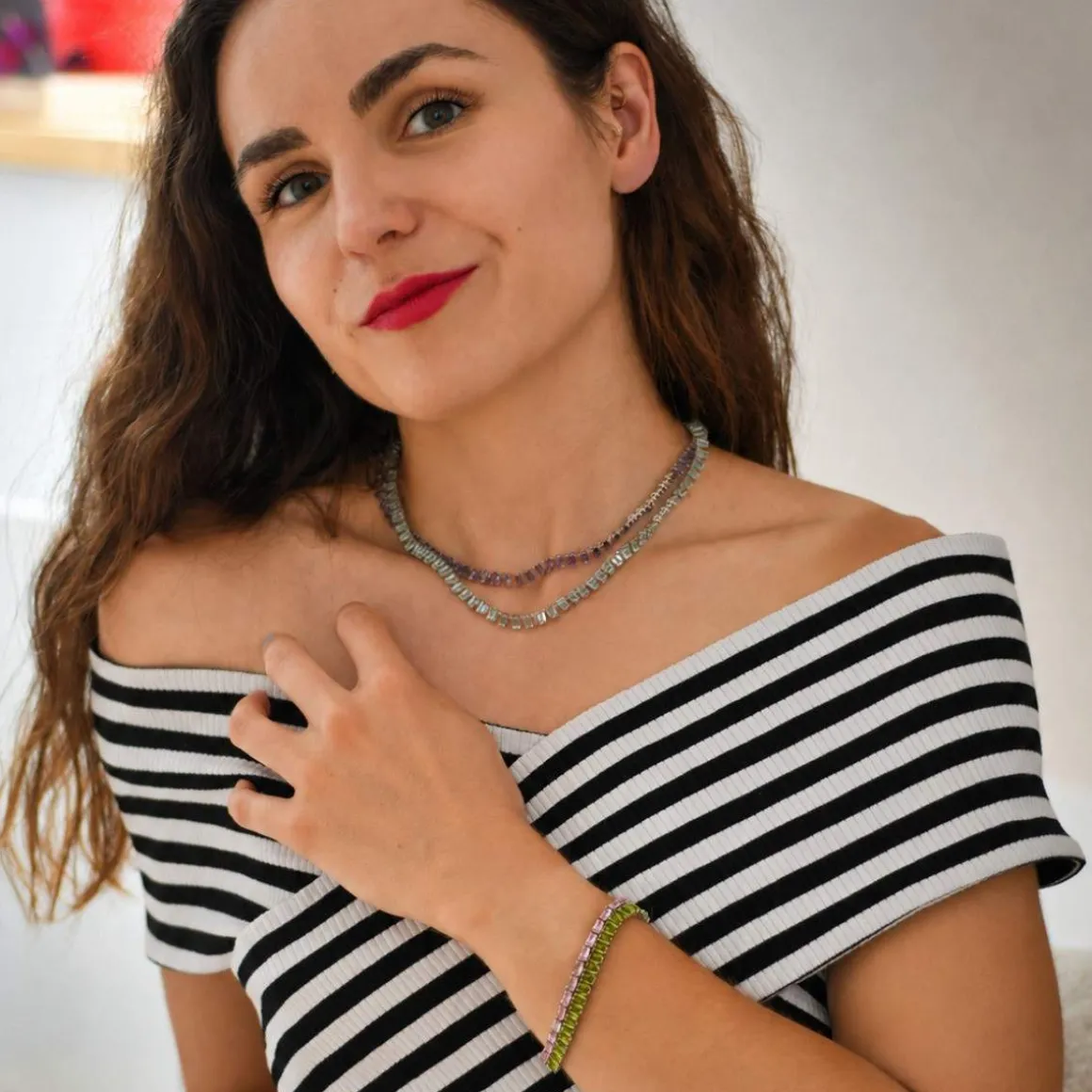 Bracelet argent 925 cristal vert 18 cm