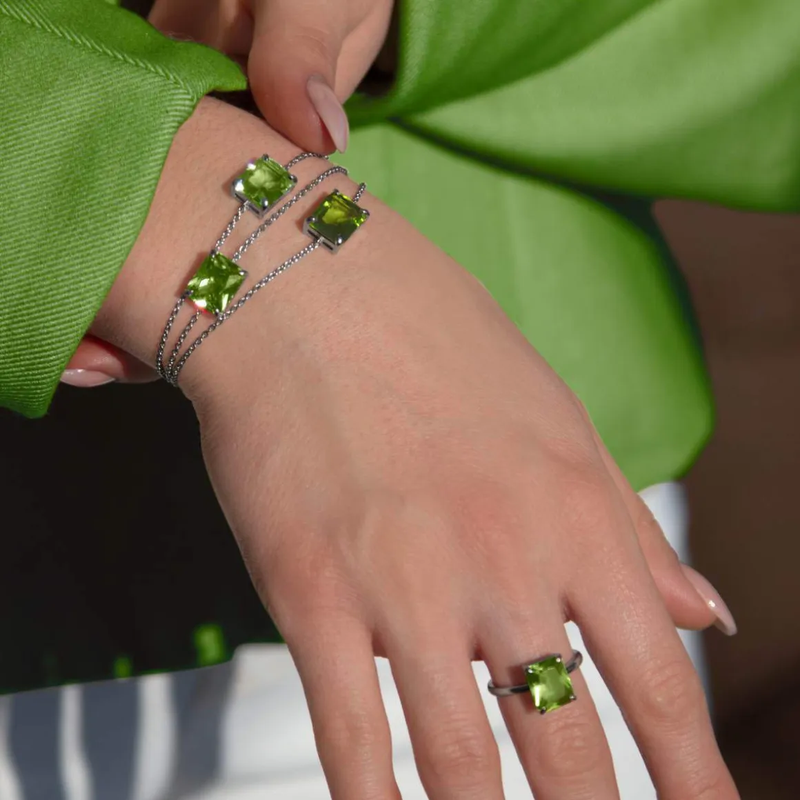 Bracelet argent 925 cristal vert 18cm