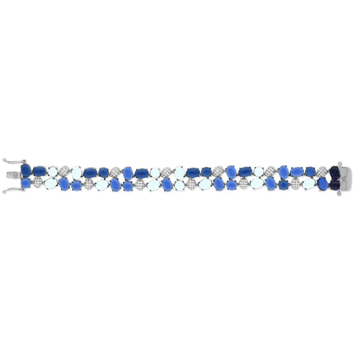 Bracelet argent 925 et ruthénium noir, pierres imitations bleues zirconias blanc 19 cm