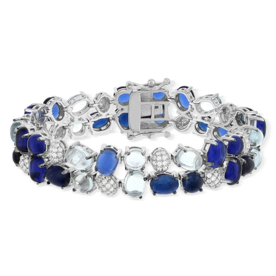 Bracelet argent 925 et ruthénium noir, pierres imitations bleues zirconias blanc 19 cm