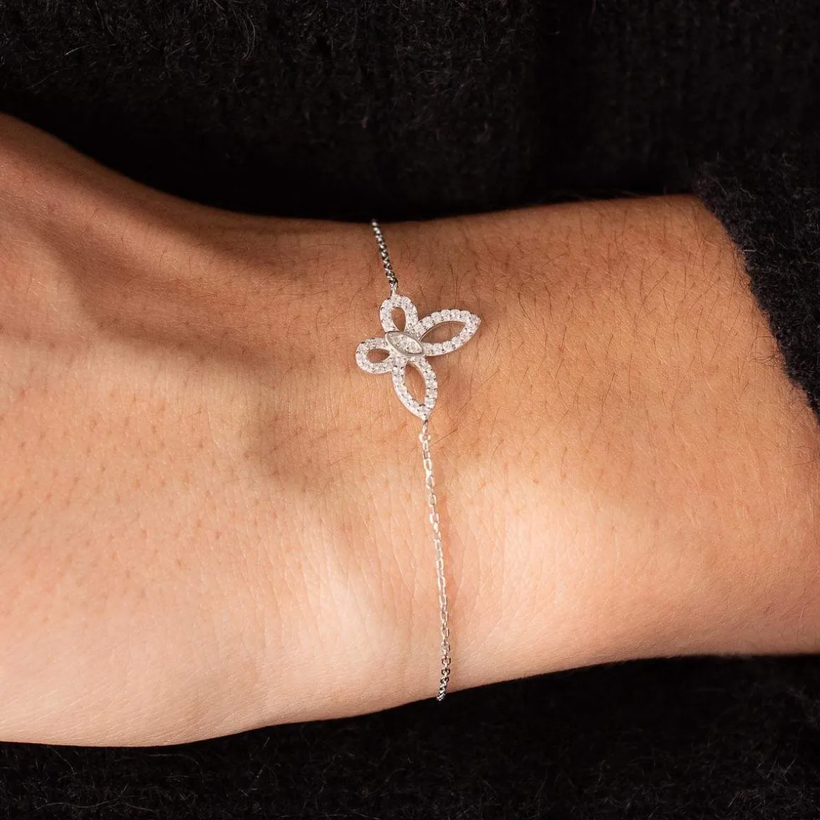 Bracelet argent 925 et zirconias papillon 19cm