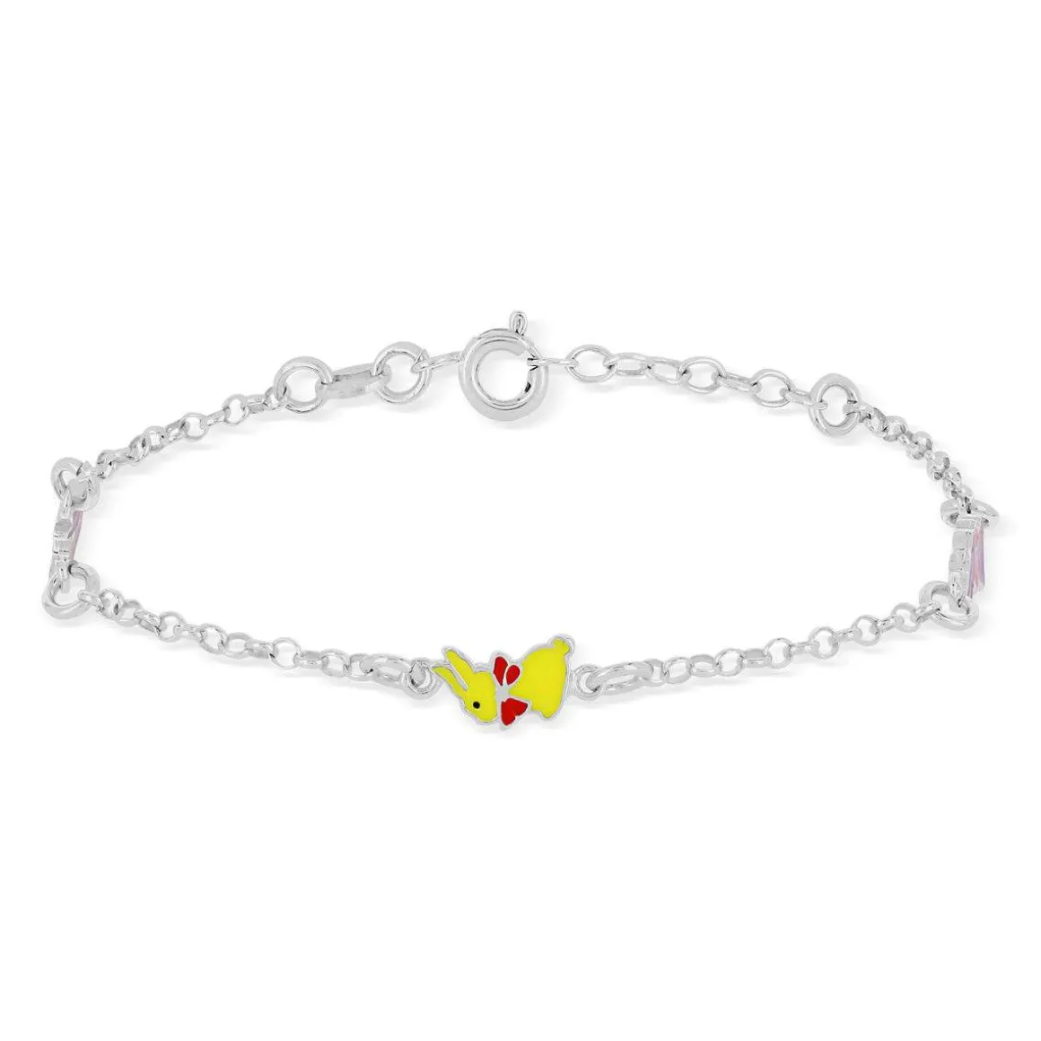 Bracelet argent 925 lapins laque multicolore 16,5 cm