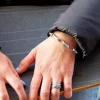 Bracelet argent 925, mailles rectangulaires 21 cm.