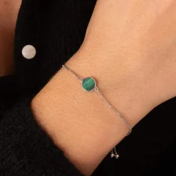 Bracelet argent 925 malachite 23cm