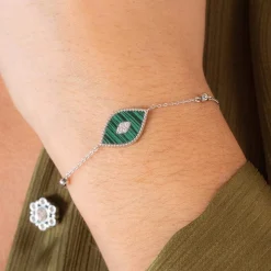 Bracelet argent 925 malachites et ziconias 19 cm