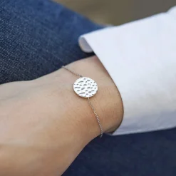 Bracelet argent 925 médaille martelée 18 cm