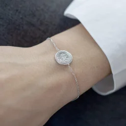 Bracelet argent 925, médaille perlée 18 cm