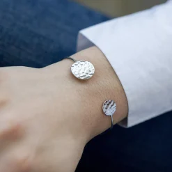 Bracelet argent 925 motif cercle martelé 58 mm