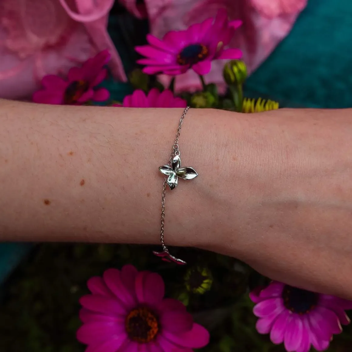 Bracelet argent 925 motif fleur