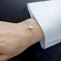 Bracelet argent 925, motif losange perlé 18 cm
