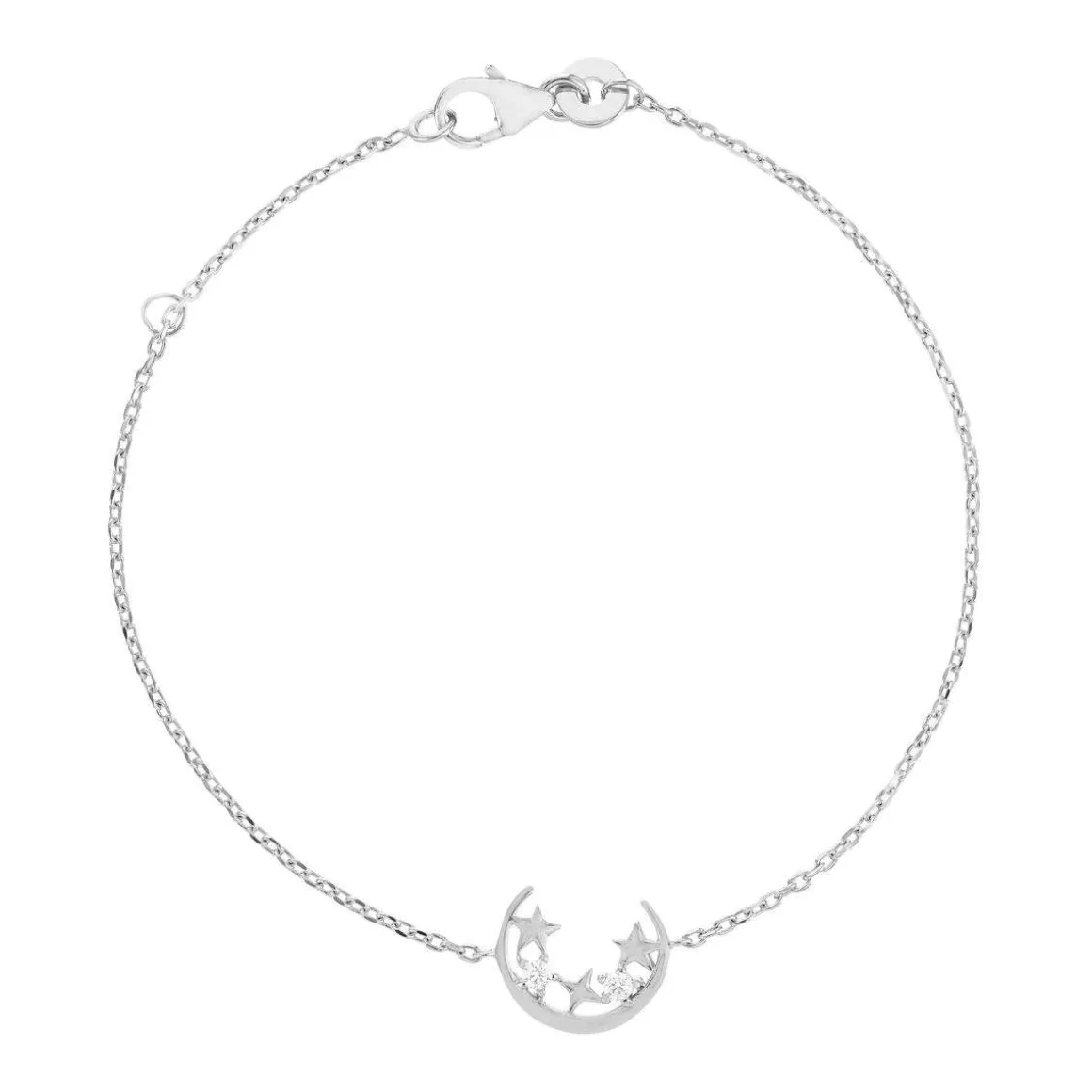 Bracelet argent 925, motif lune et étoile zirconias 18 cm