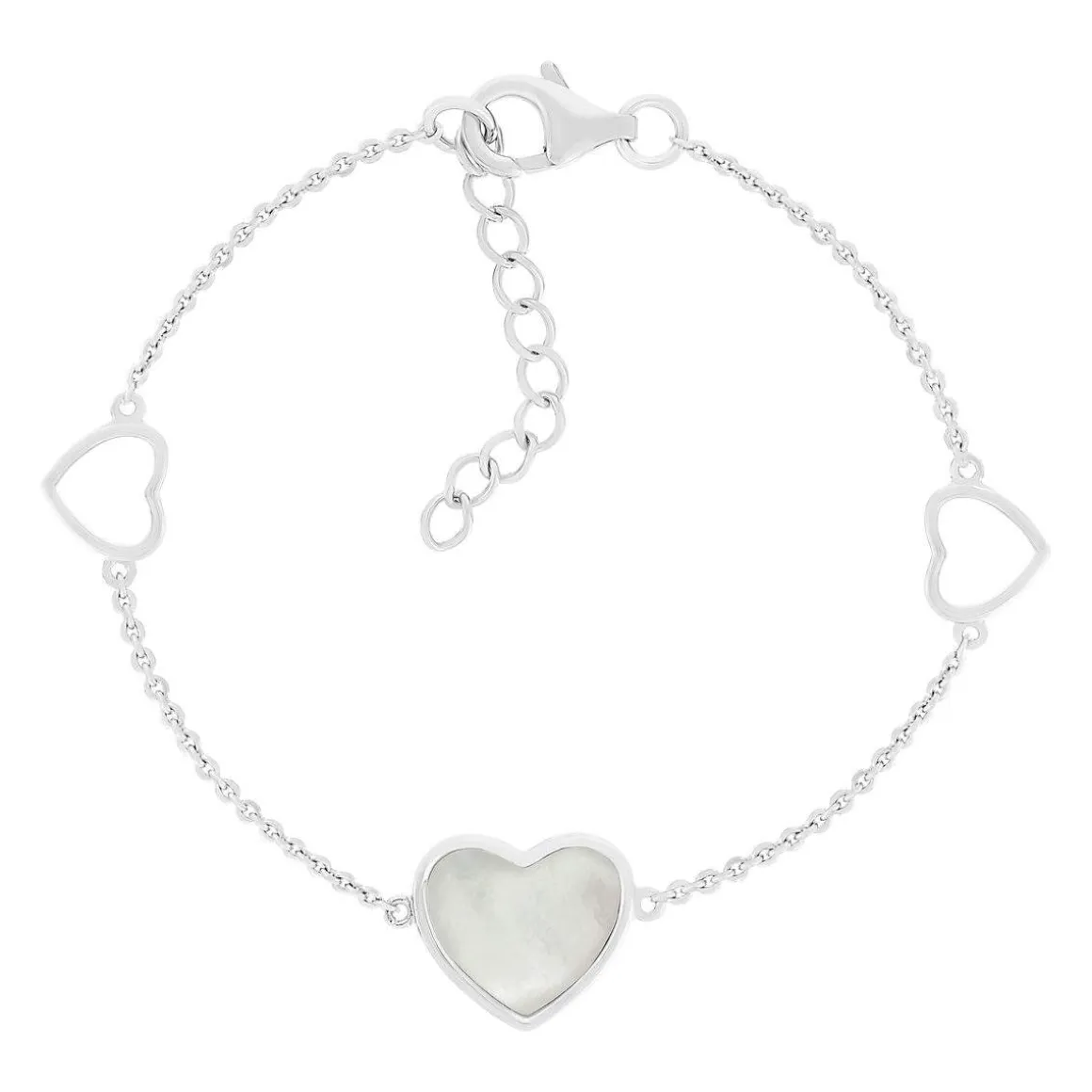 Bracelet argent 925 nacres coeurs 19cm