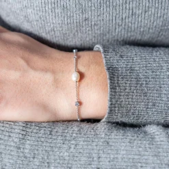 Bracelet argent 925 perles de Chine et zirconias 19cm