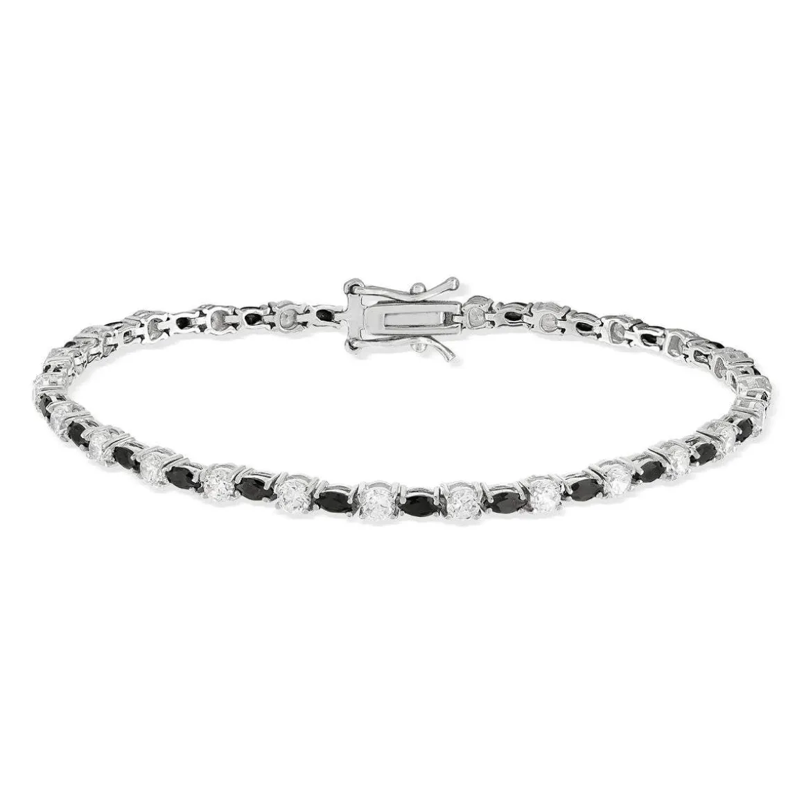 Bracelet argent 925 pierres imitation noires et zirconias 18 cm