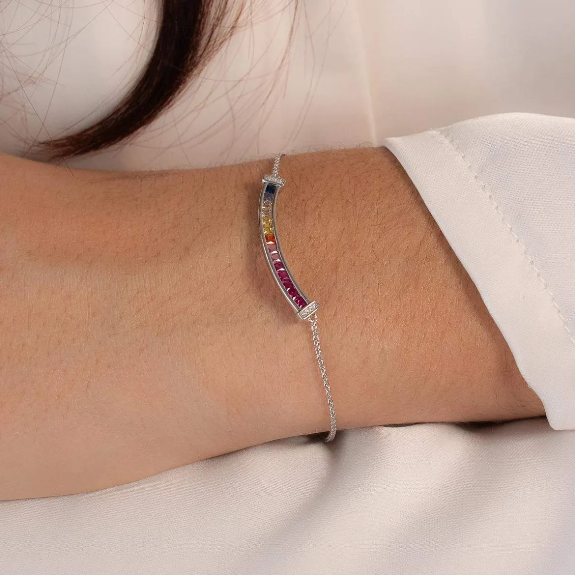 Bracelet argent 925 pierres synthétiques multicolores et zirconias 19cm
