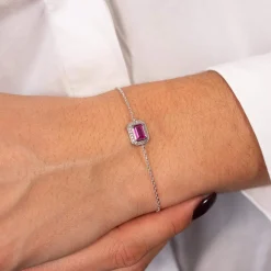Bracelet argent 925 pierre synthétique rouge 18 cm