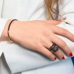 Bracelet argent 925 rose et ruthénium noir zirconias noirs