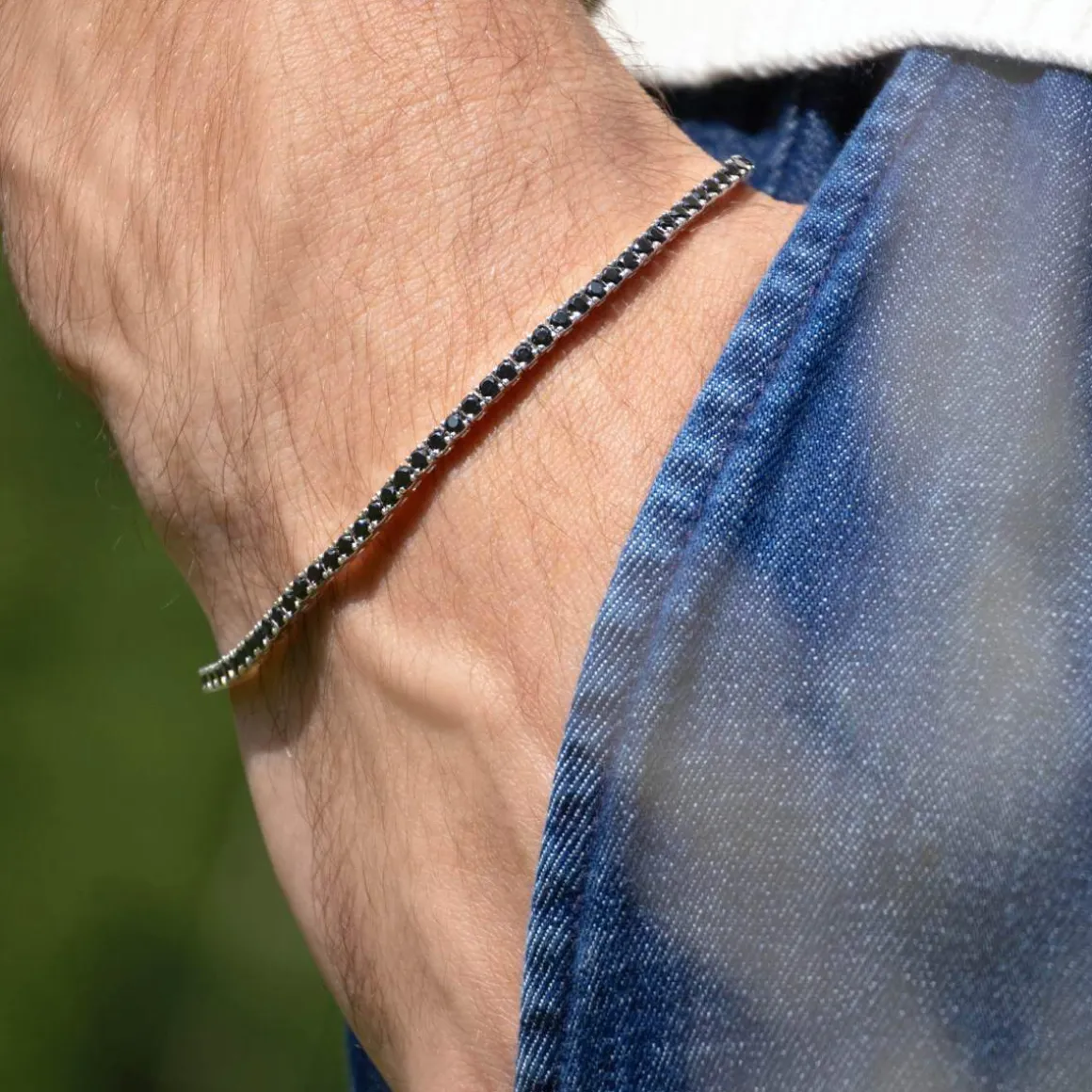 Bracelet argent 925 spinelles noires 19cm