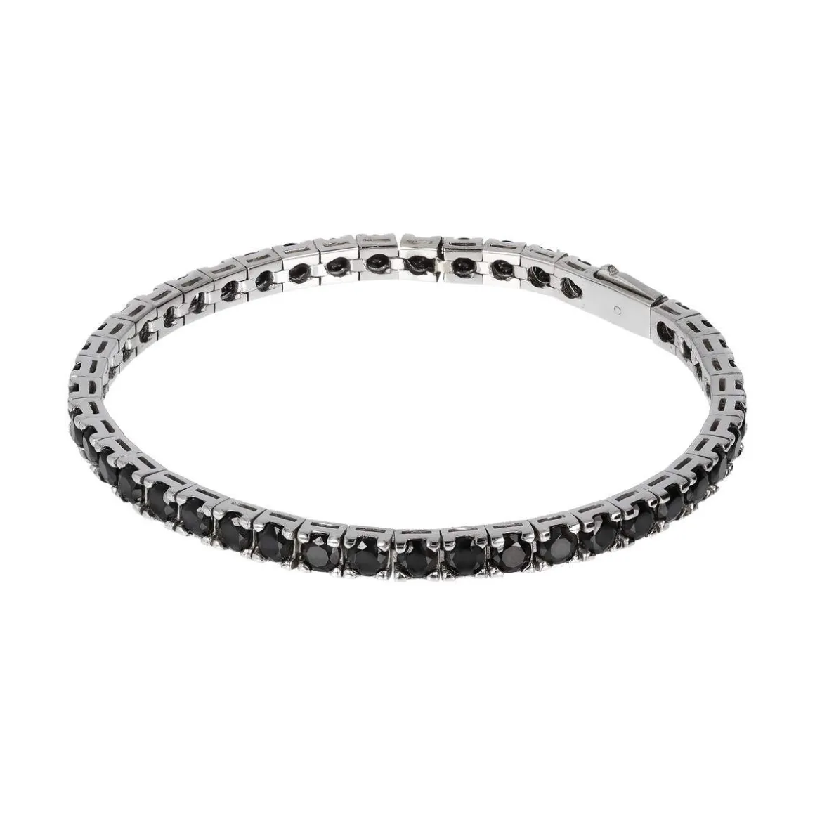 Bracelet argent 925 spinelles noires rondes 21cm