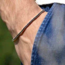 Bracelet argent 925 spinelles noires 21cm