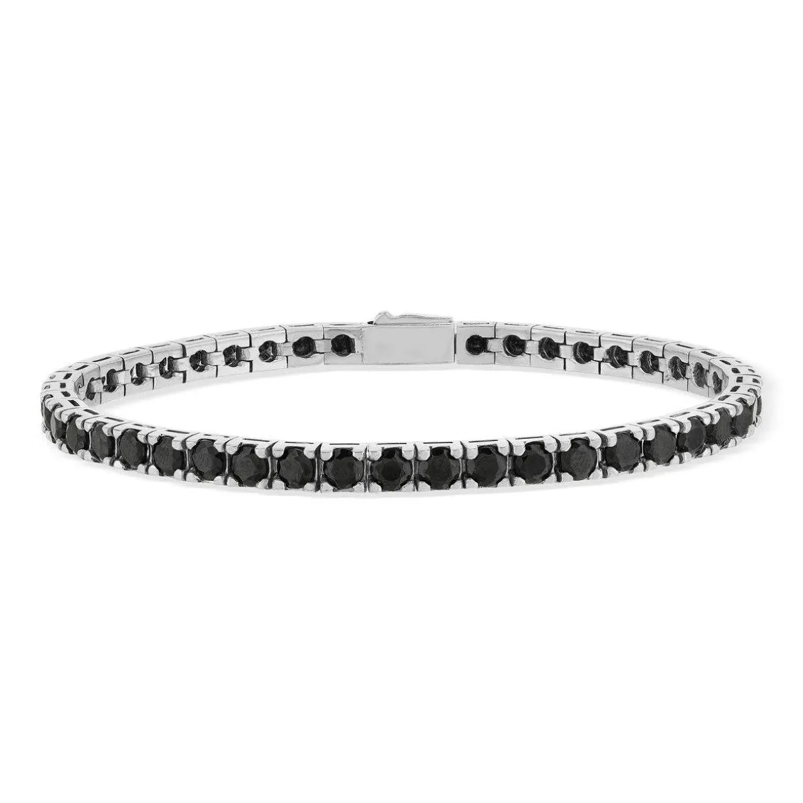 Bracelet argent 925 spinelles noires rondes 19cm