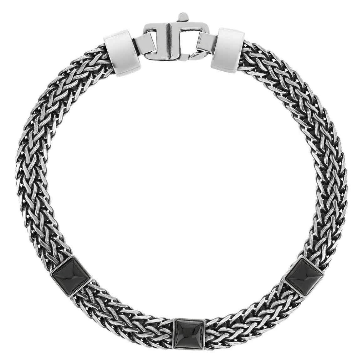 Bracelet argent 925 tressé onyx carrés 21cm