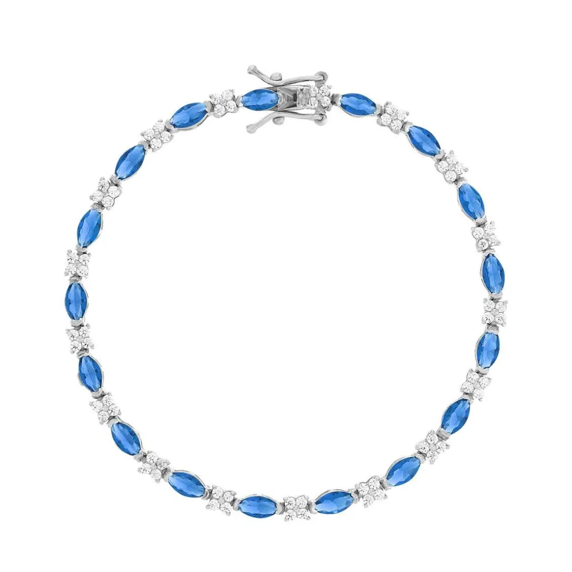 Bracelet argent zirconias bleu et blanc 18cm