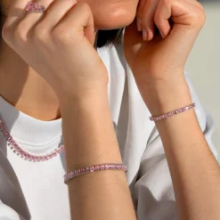 Bracelet argent 925 zirconias roses 18 cm