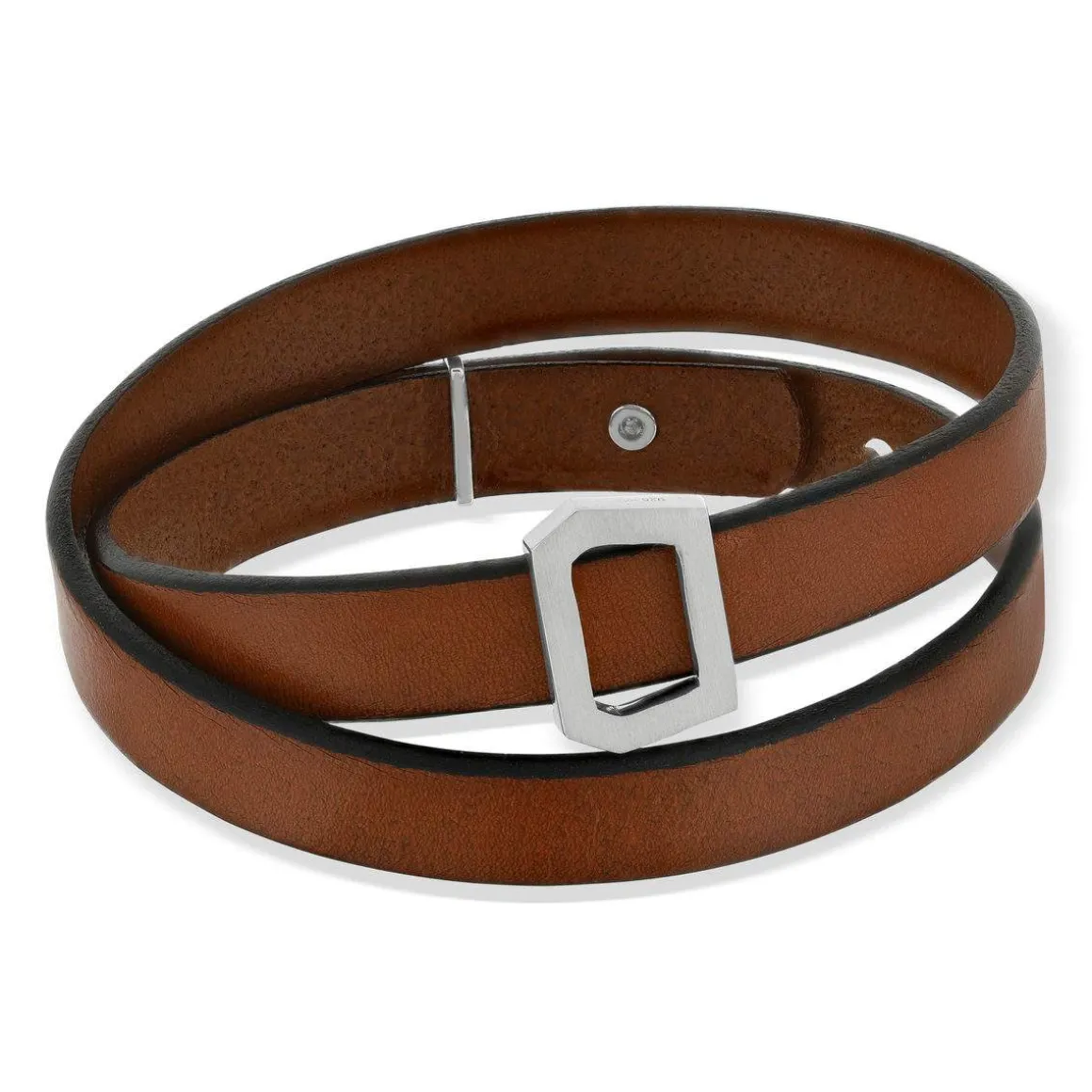 Bracelet boucle argent 925 double tour cuir marron