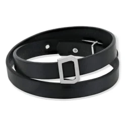 Bracelet boucle argent 925 double tour cuir noir
