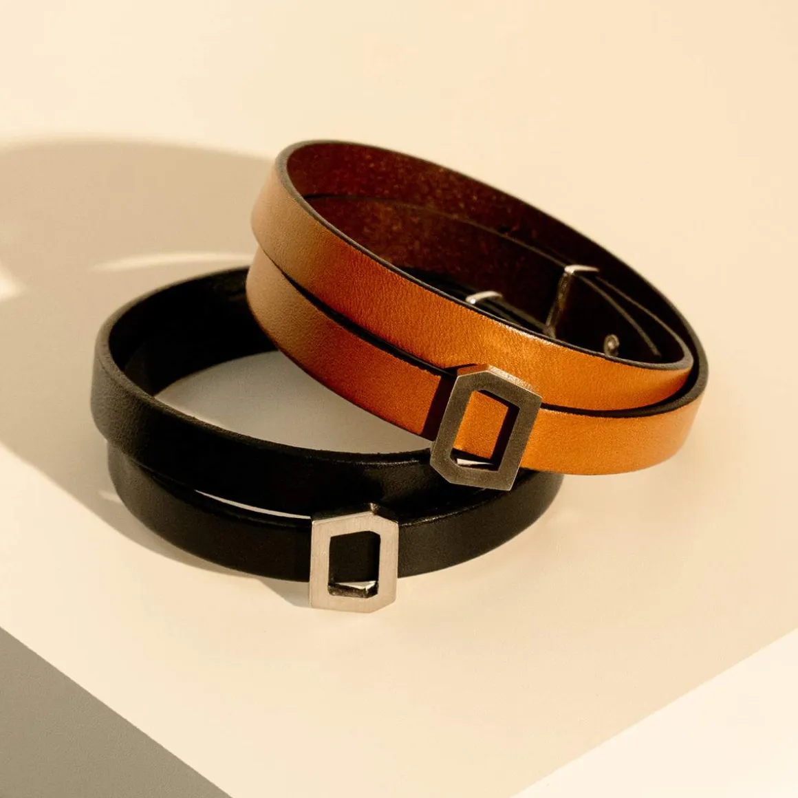 Bracelet boucle argent 925 double tour cuir noir