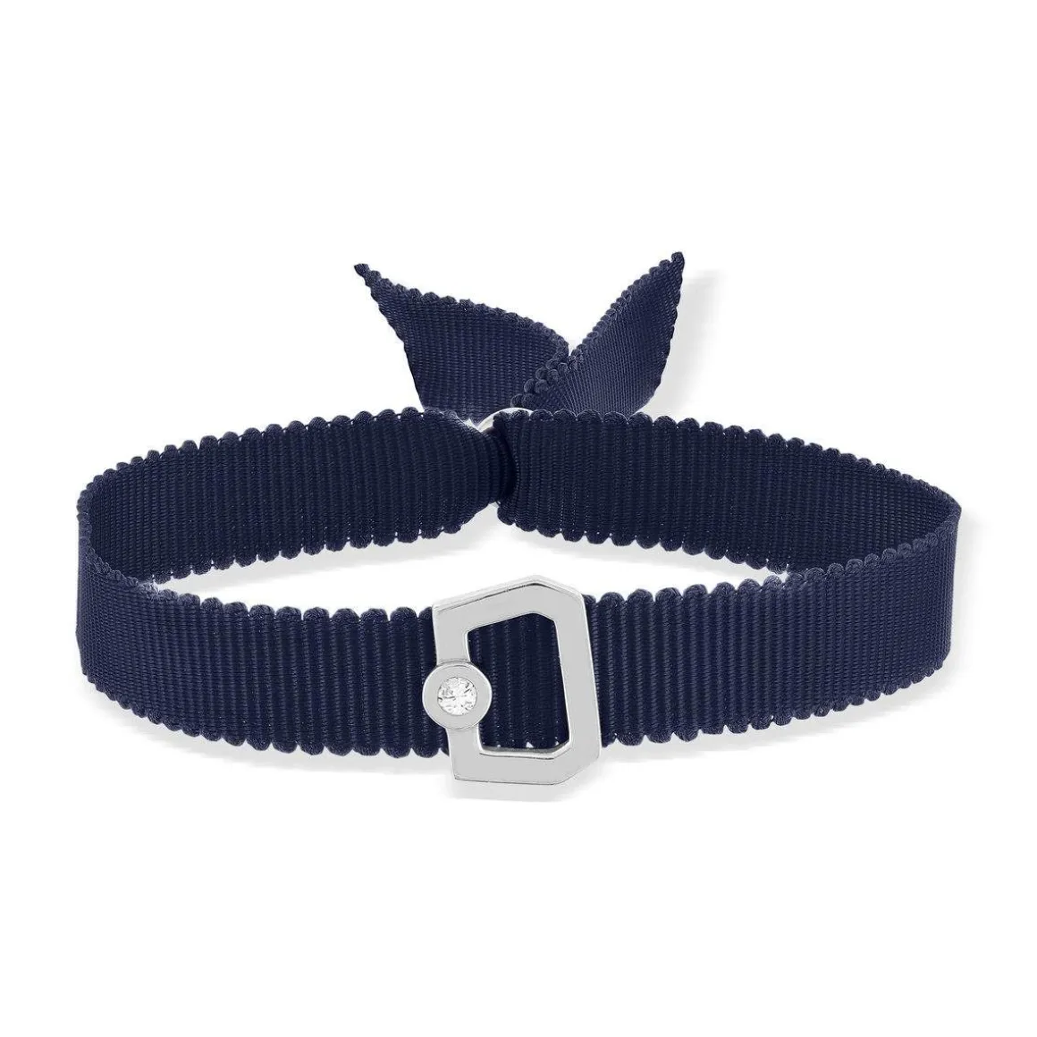 Bracelet boucle argent 925 zirconias ruban marine 21cm