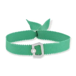 Bracelet boucle argent 925 zirconias ruban vert 21cm