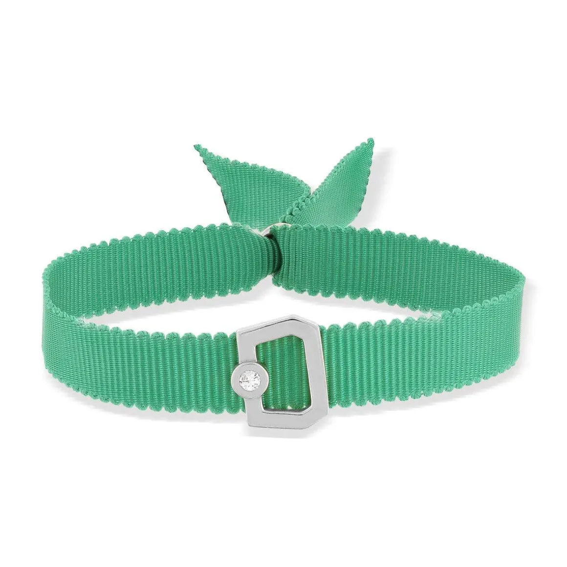 Bracelet boucle argent 925 zirconias ruban vert 21cm