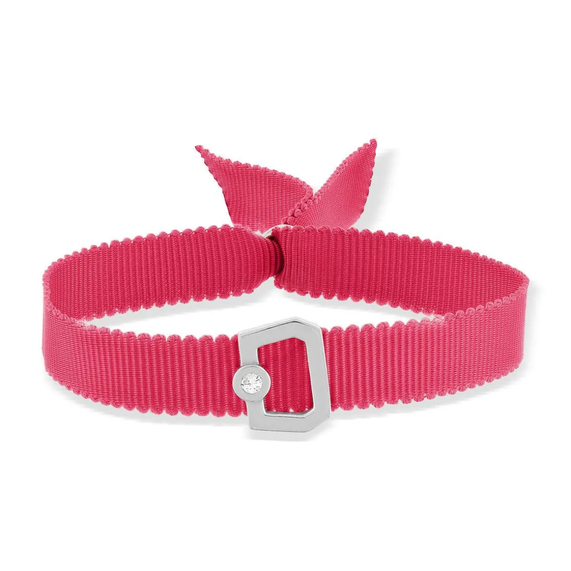 Bracelet boucle argent 925 zirconias ruban rose 21cm