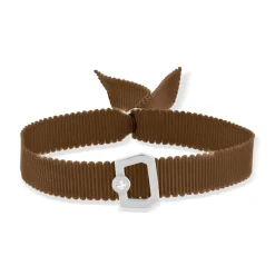 Bracelet boucle argent 925 zirconias ruban chocolat 21cm