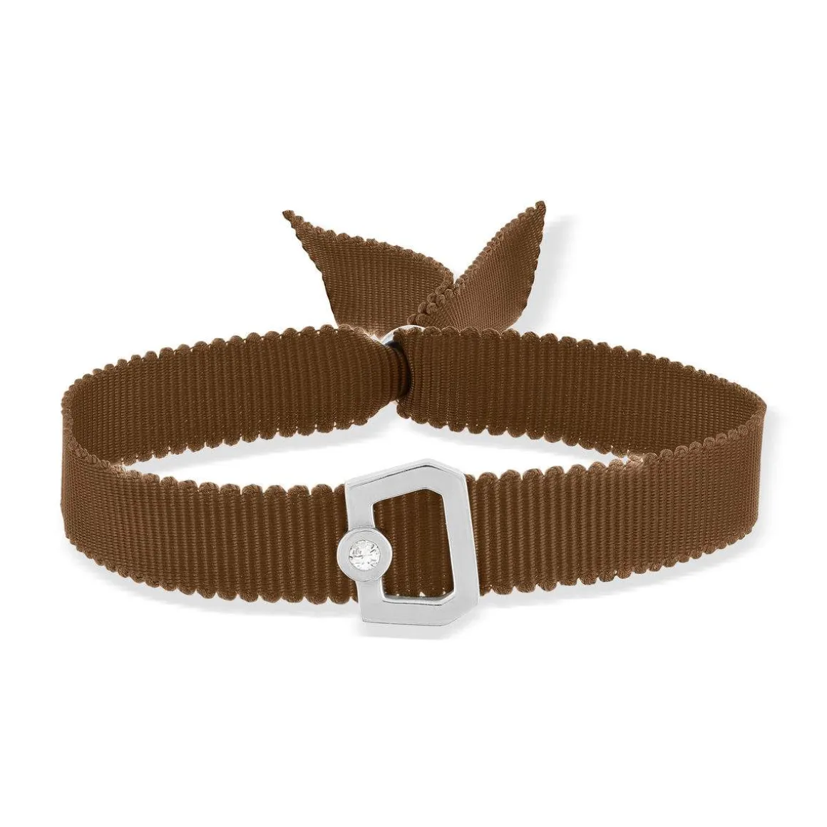Bracelet boucle argent 925 zirconias ruban chocolat 21cm