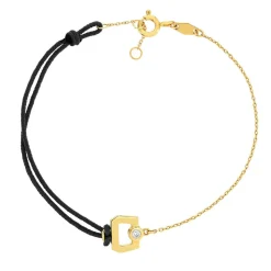 Bracelet boucle chaine or 750 jaune diamant et cordon noir 18cm