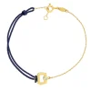 Bracelet boucle chaine or 750 jaune diamant et cordon marine 18cm