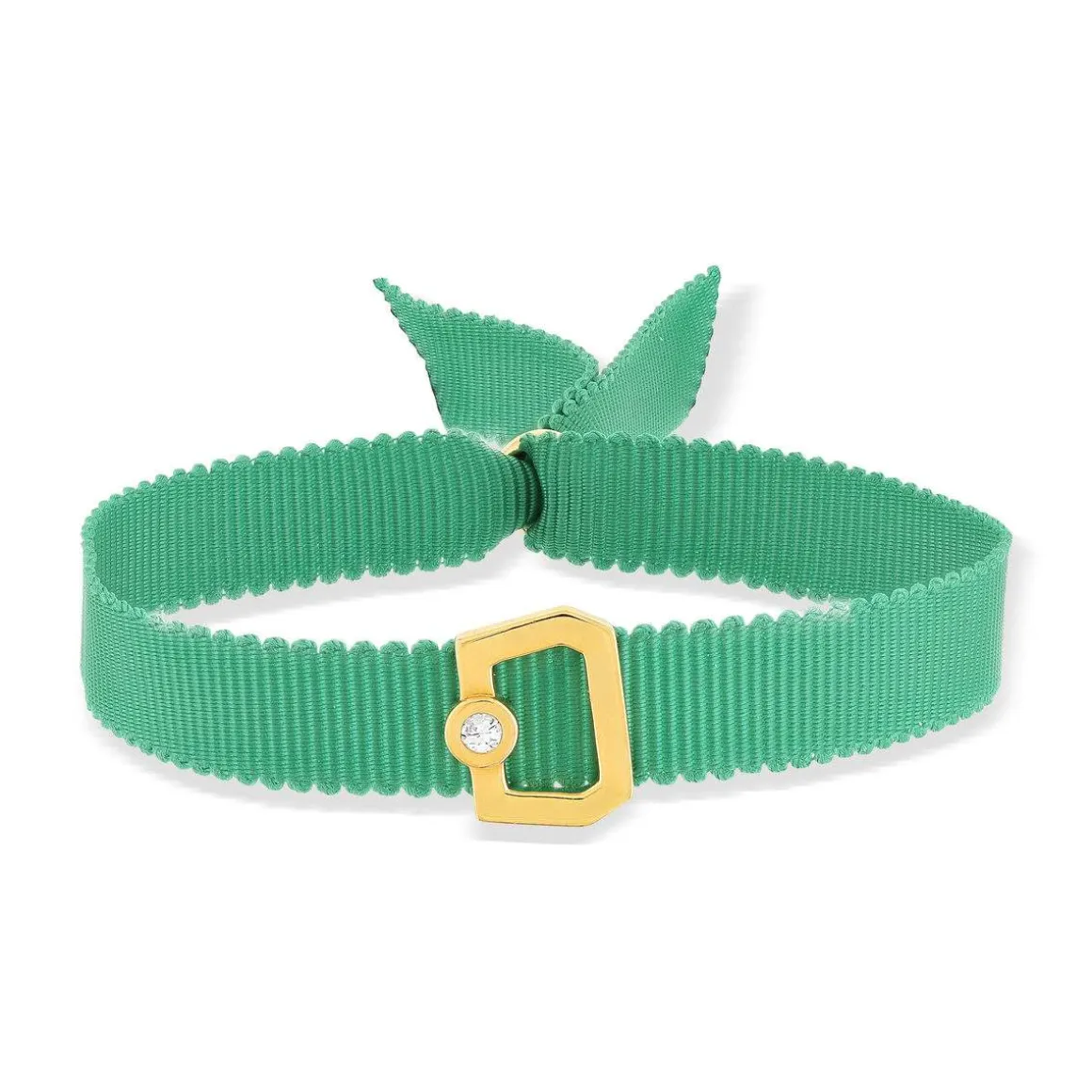 Bracelet boucle or 750 jaune diamant ruban vert 21cm
