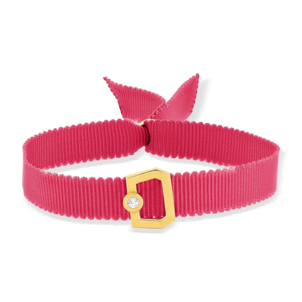 Bracelet boucle or 750 jaune diamant ruban rose 21cm
