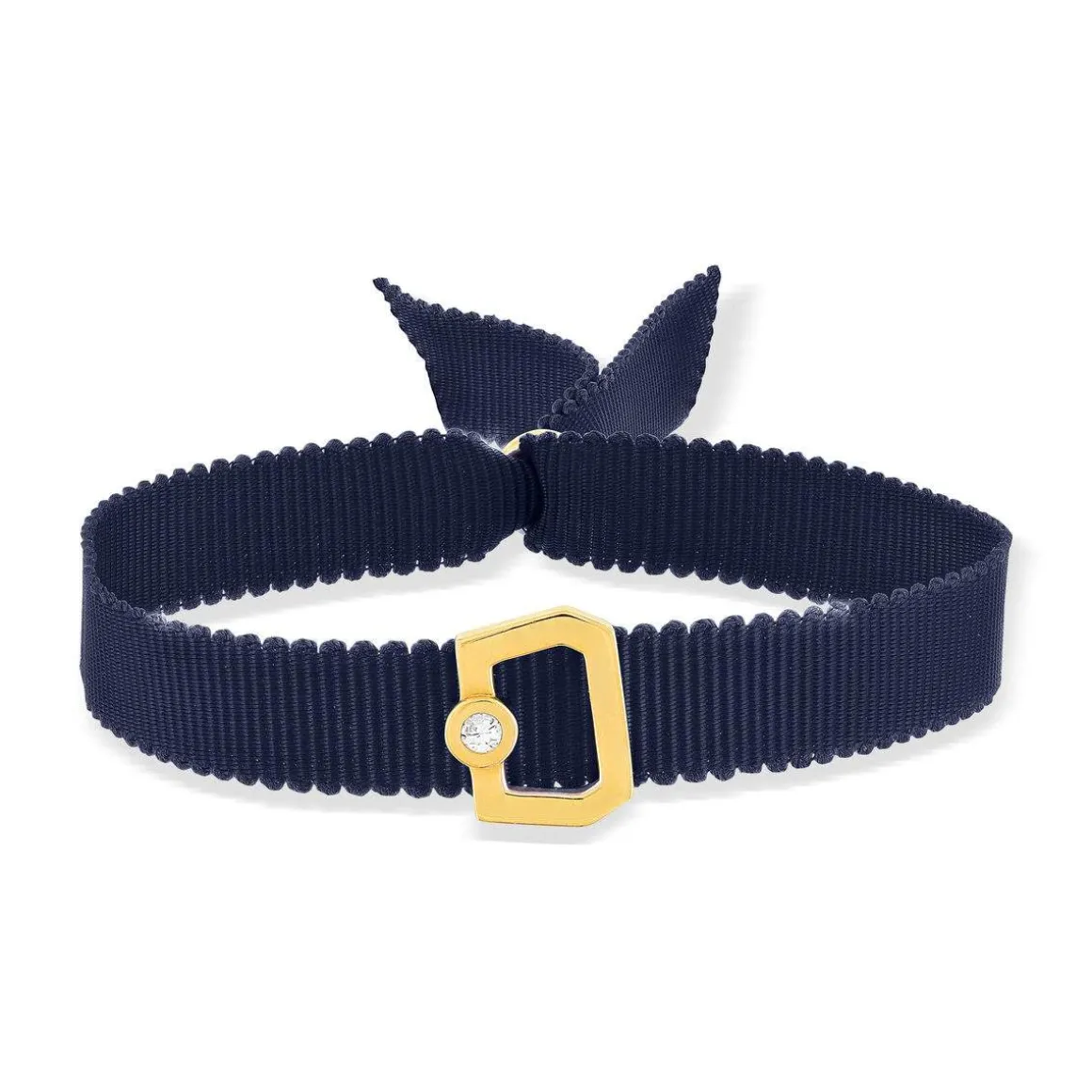 Bracelet boucle or 750 jaune diamant ruban marine 21cm