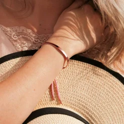 Bracelet demi-jonc plaqué or rose cordon