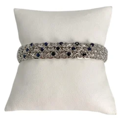 Bracelet d'occasion or 750 blanc maille fantaisie saphirs
