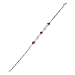 Bracelet d'occasion or 750 blanc maille anglaise diamants rubis 19 cm