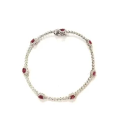 Bracelet d'occasion or 750 blanc rubis diamants 18 cm